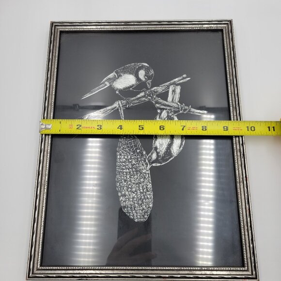 Vintage Foil Bird Birds Picture Black Silver Framed Read - Picture 7 of 8